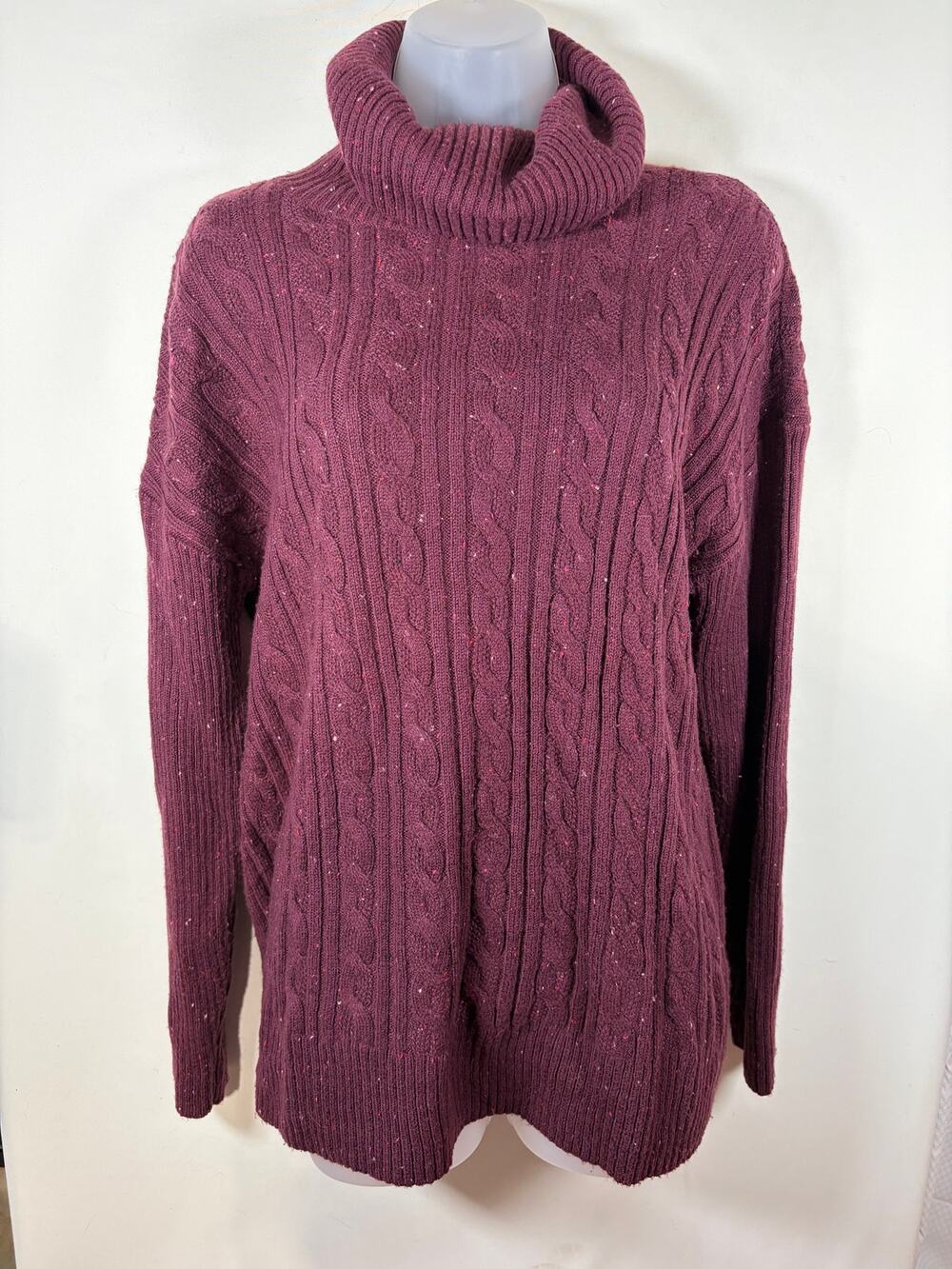 Talbot's Burgundy Cableknit marled turtleneck sweater Large EUC